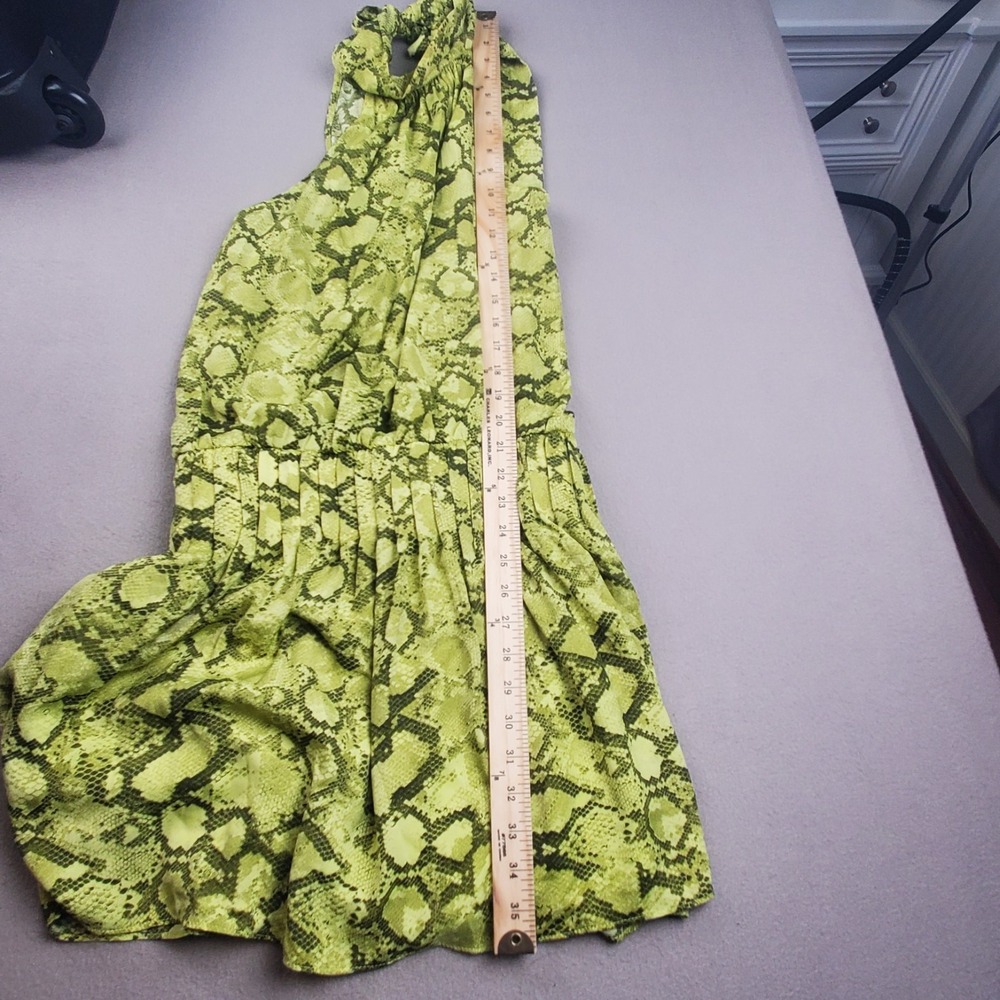 Do + Be Green Snake Print Sleeveless High Neck Halter Dress Elastic Waist Sz Med - Picture 8 of 10